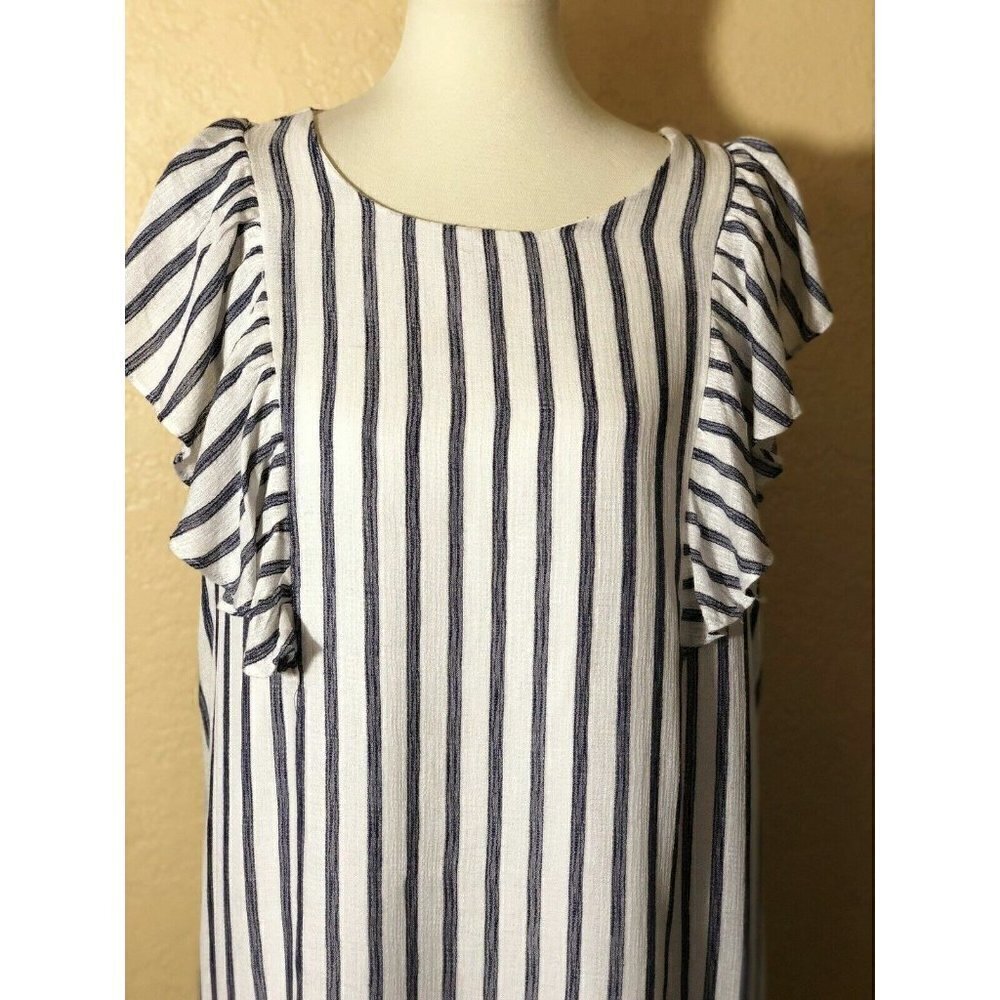 Everleigh Womens White Cotton Ruffle Sleeve Stripe Shift Dress Size XL - Picture 5 of 8